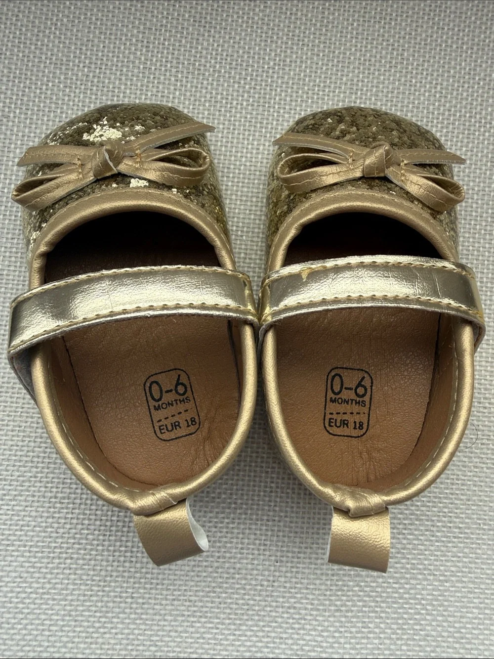 Gold Glitter Mary Jane & Yellow Bee Sandal Pair for babies Size 0-9 months NWOT